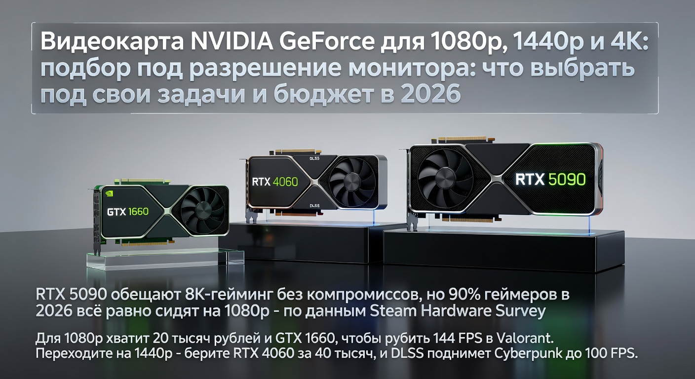 Видеокарта NVIDIA GeForce для 1080p, 1440p и 4K: подбор под разрешение монитора: что выбрать под свои задачи и бюджет в 2026