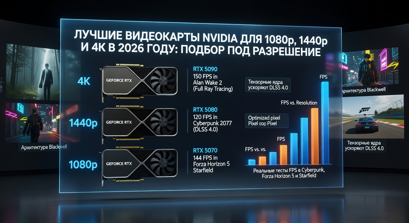 Лучшие видеокарты NVIDIA для 1080p, 1440p и 4K в 2026 году: подбор под разрешение